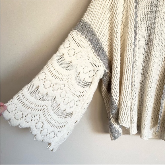 Anthropologie Knit Open Cardigan Ivory Wide lacy sleeves One Size - Picture 2 of 4
